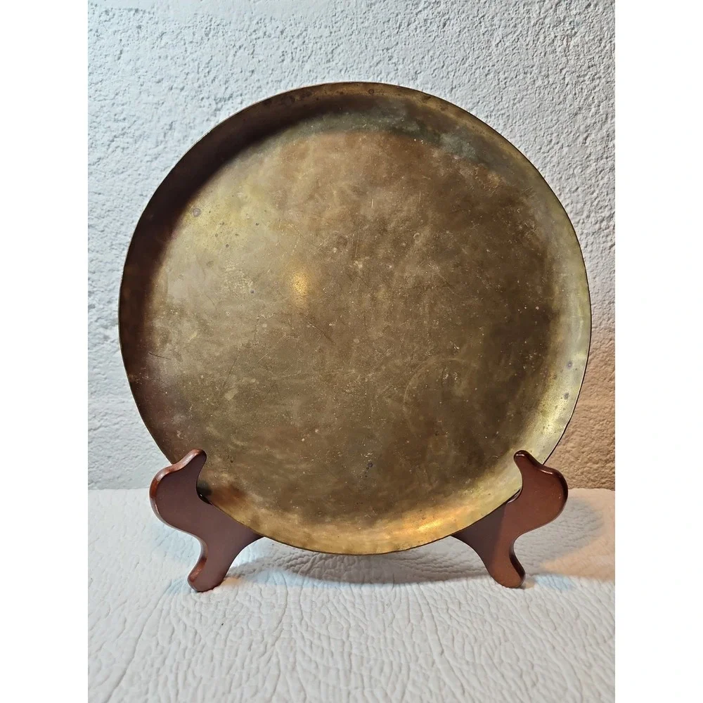 Large Brass Tray, Platter, Unpolished Original Patina. 11